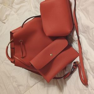 Orange Leather purse combination